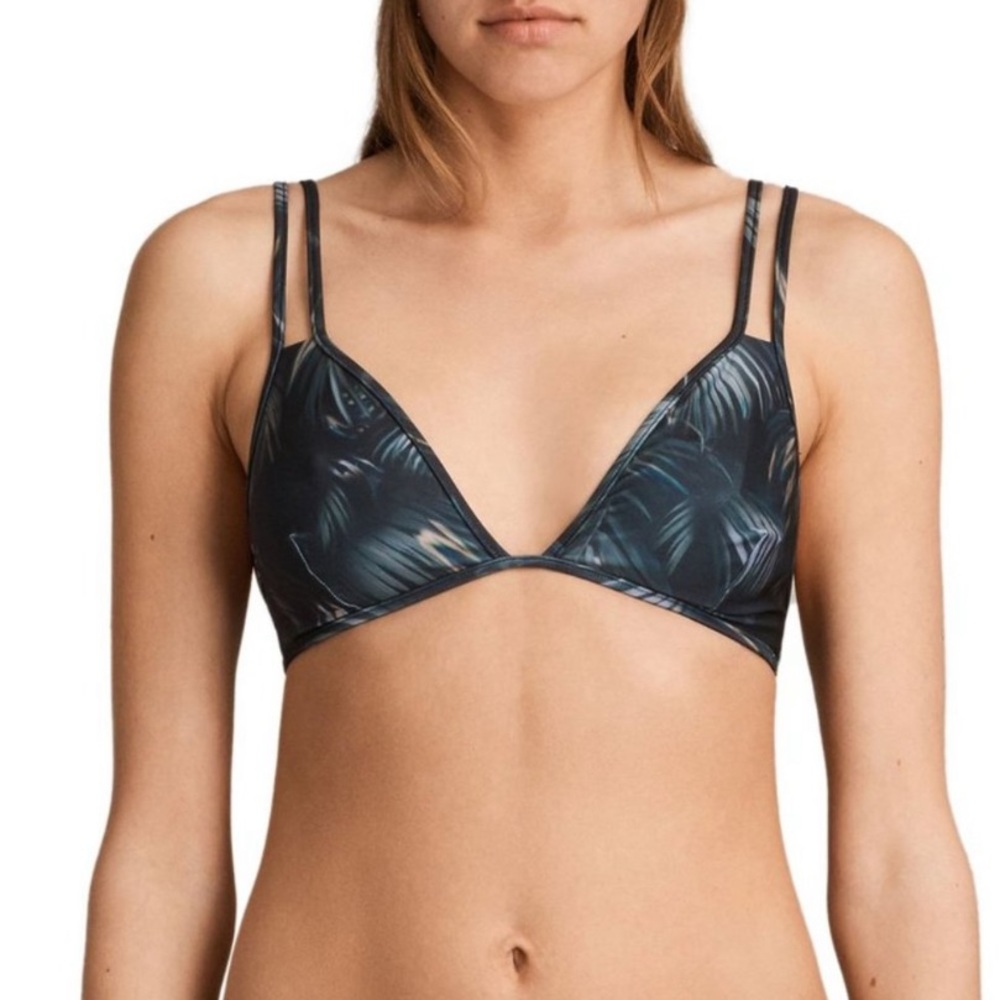 AllSaints Black Cara Neluwa Bikini Top Palm Print Size XS